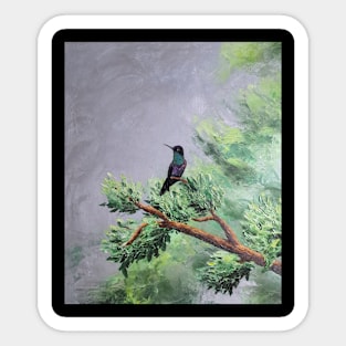 Silver Hummingbird Branch Forest Tranquility Harmony Painting Sticker